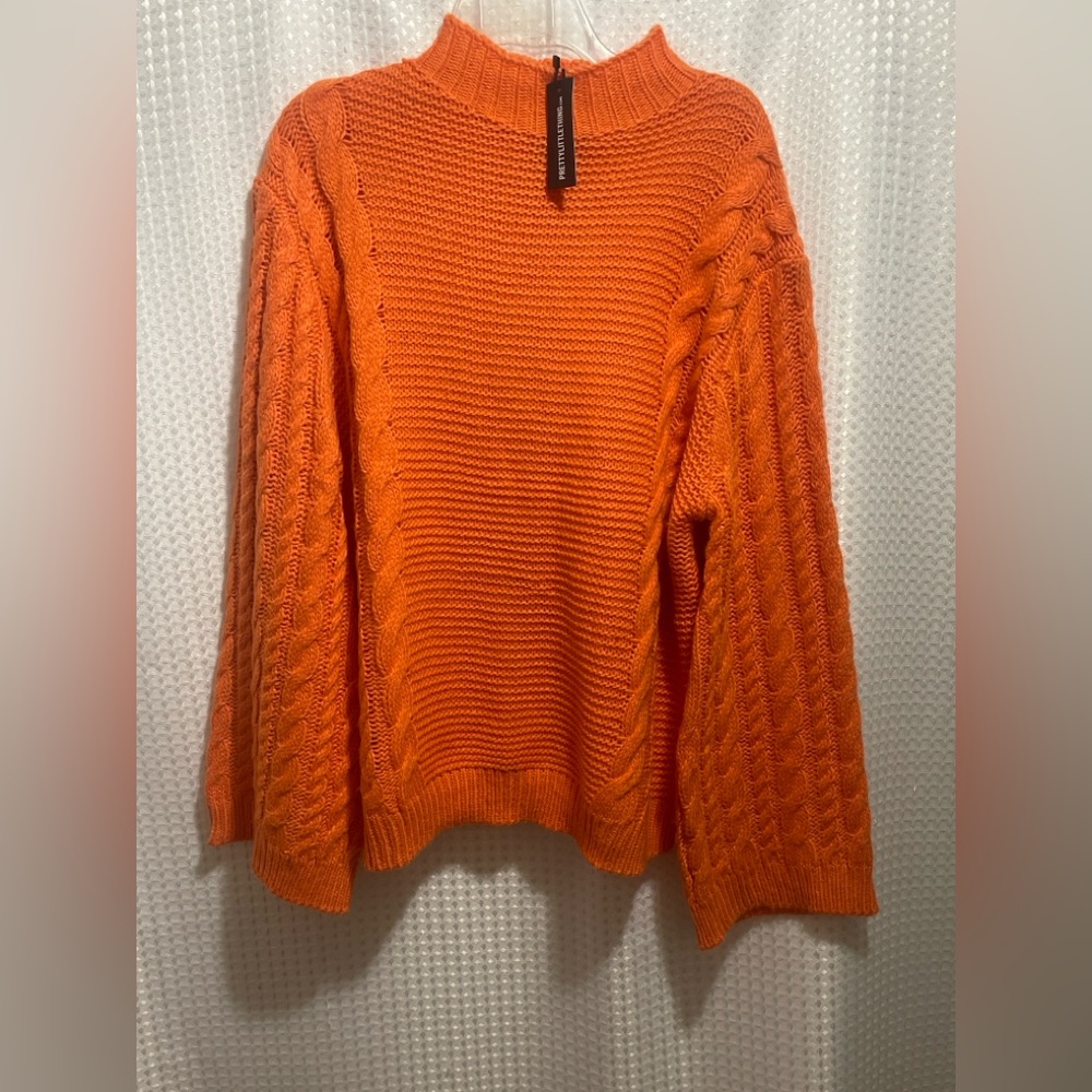 PrettyLittleThing Orange Cable Knit Mock Neck Sweater NWT